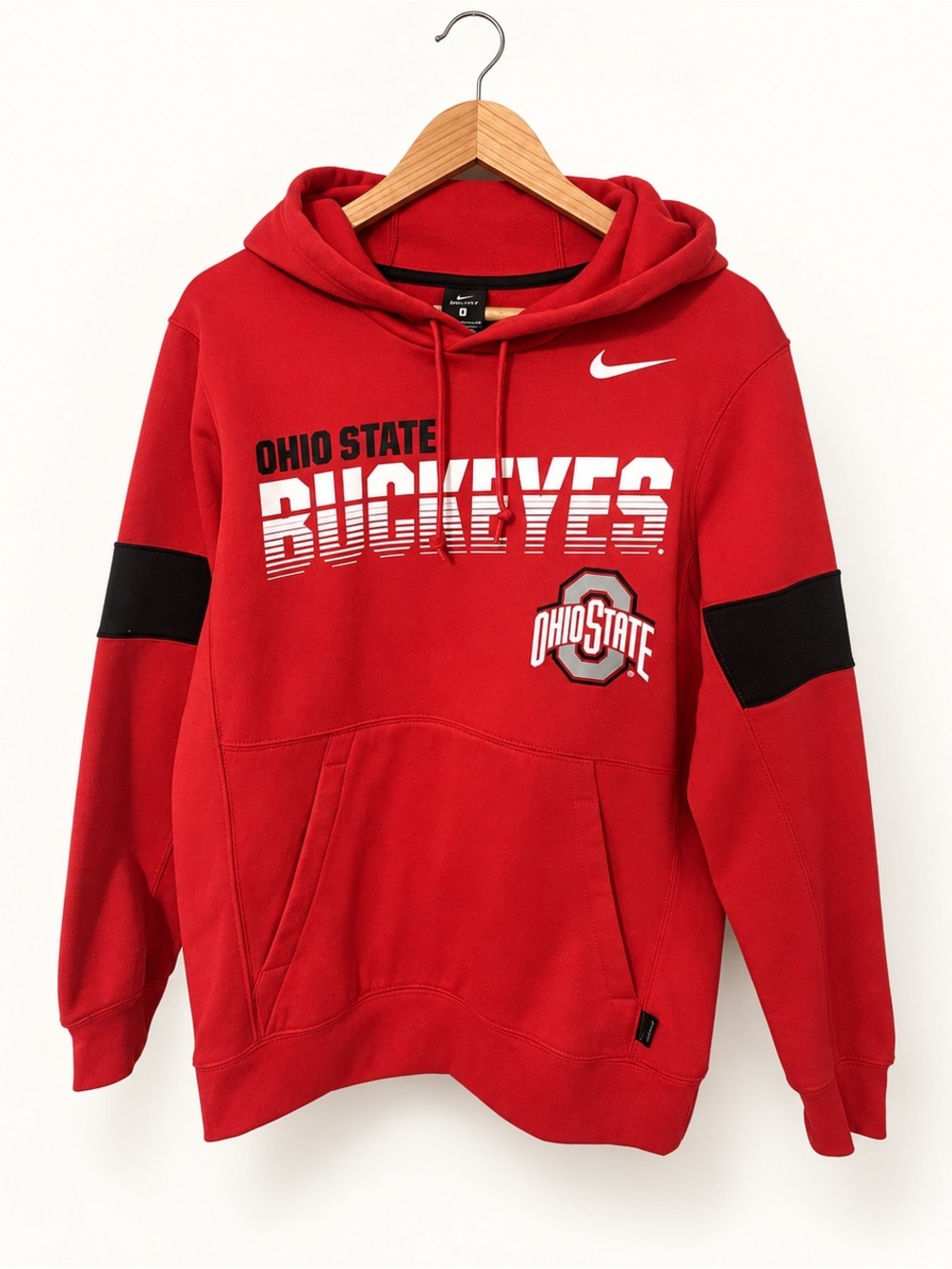 Nike Red Ohio State Buckeyes Crewneck Hoodie with Black Sleeve Stripes